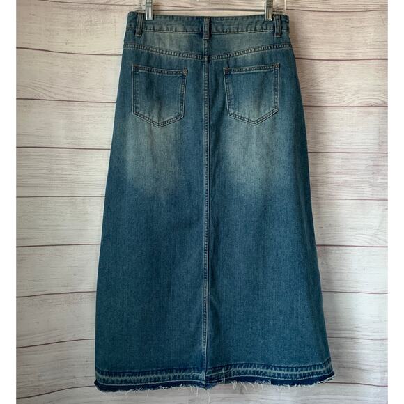 DAZY Denim Jean Midi Skirt Medium Wash A-Line Raw Hem Size XL - Picture 4 of 14